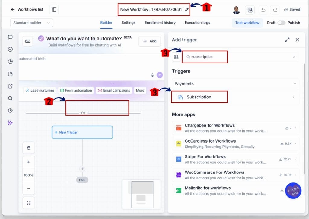 GHL Subscriber Workflow - Set the Subscription Trigger