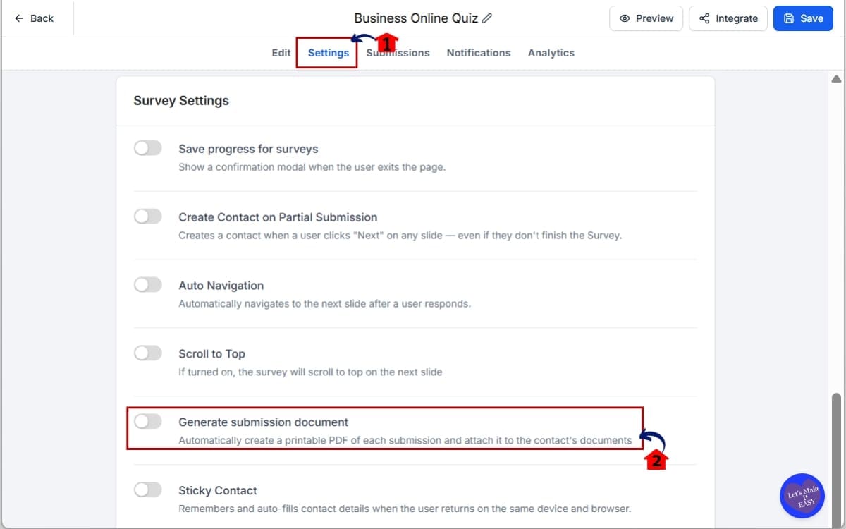 PDF Submission Documents
- Open the Submission Settings