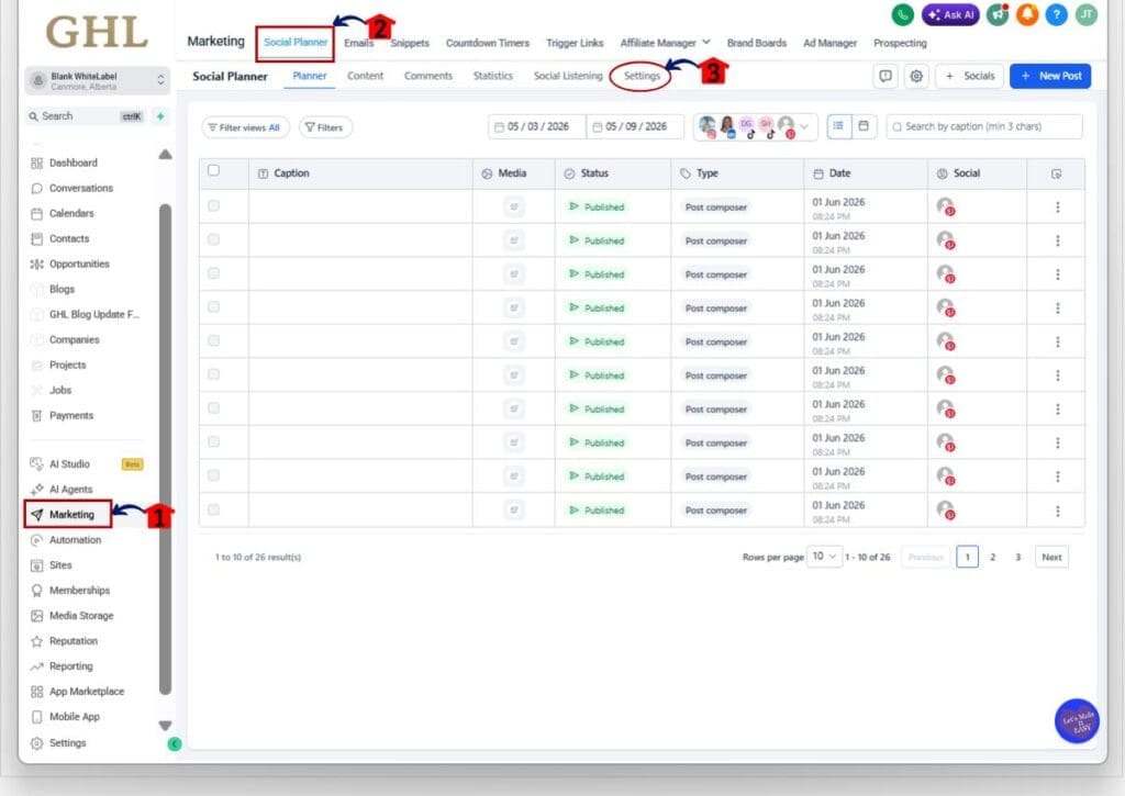 how to use ghl social post sync