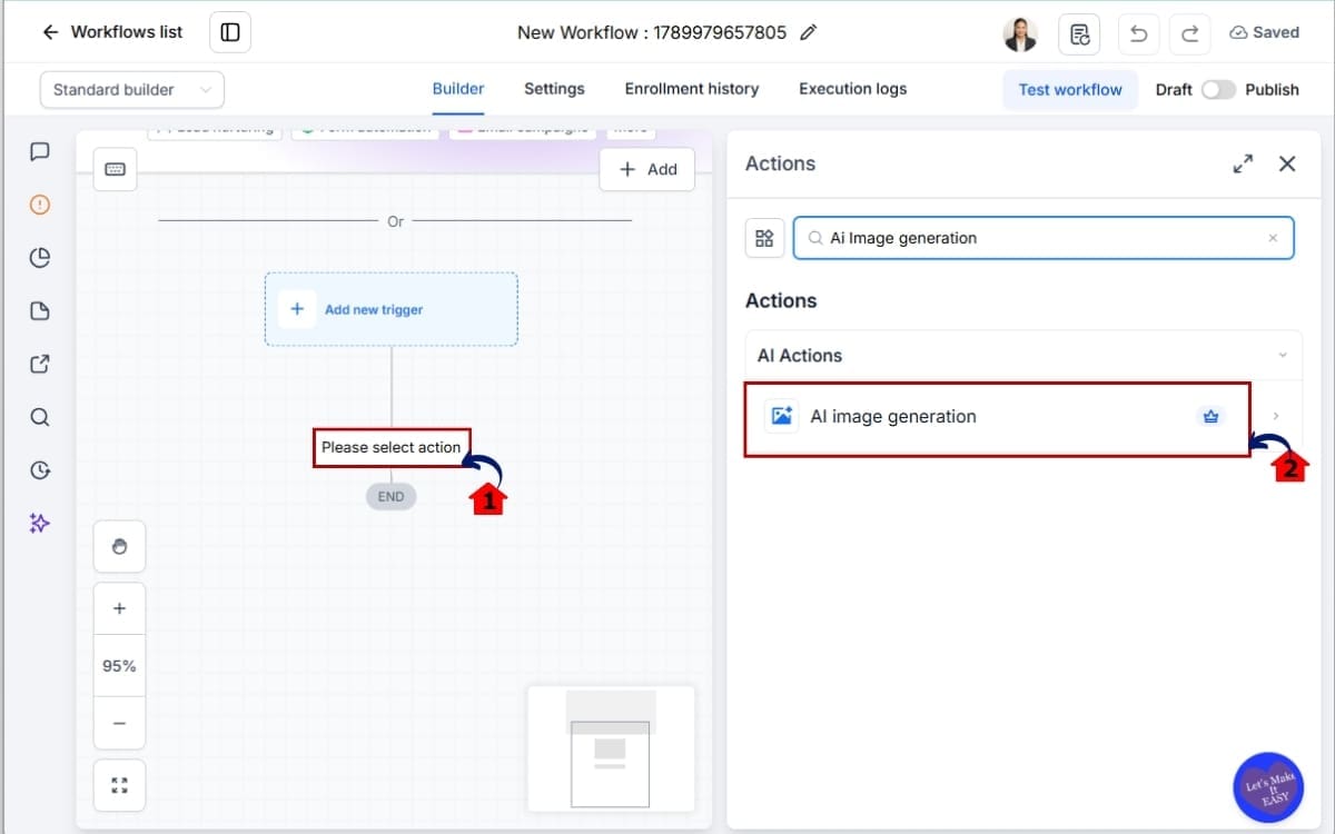 Add the AI Image Generation Action
