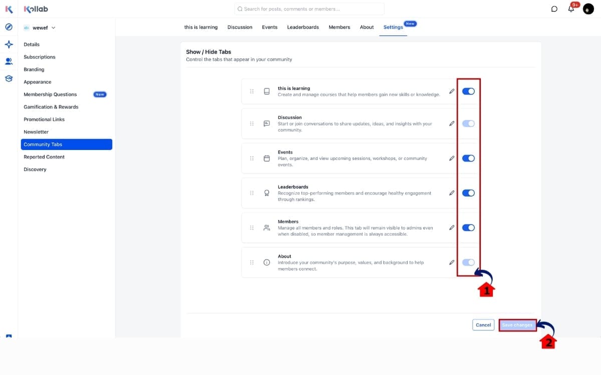 GoHighLevel Community Navigation Tabs
 - Show or Hide Community Navigation Tabs