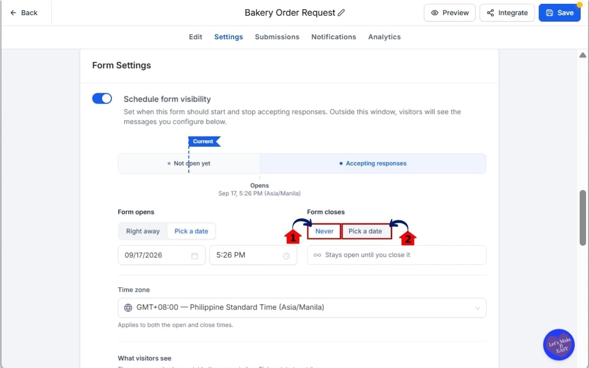 GoHighLevel Form Visibility Scheduling
 - Set the Closing Time in the Forms