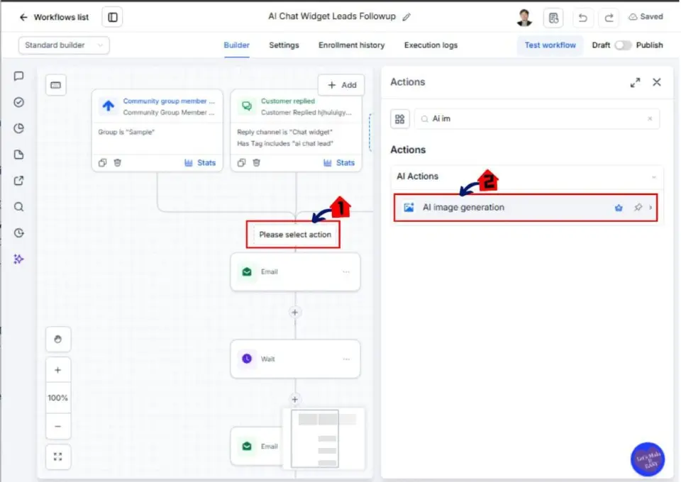 GHL Automation menu and Workflows page for setting up AI reference images