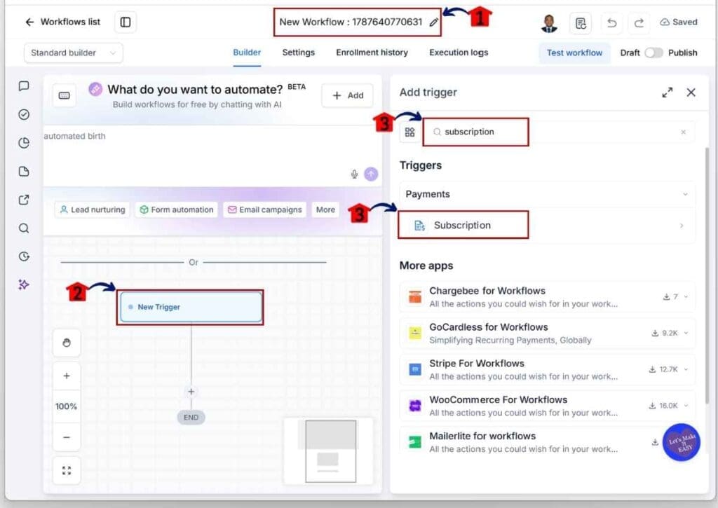 GHL Trial Email Sequence - Set the Subscription Trigger After Renaming Your Workflow