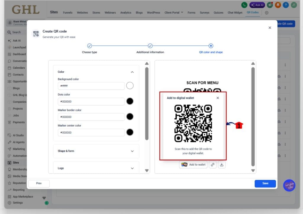 gohighlevel qr code wallet - scan