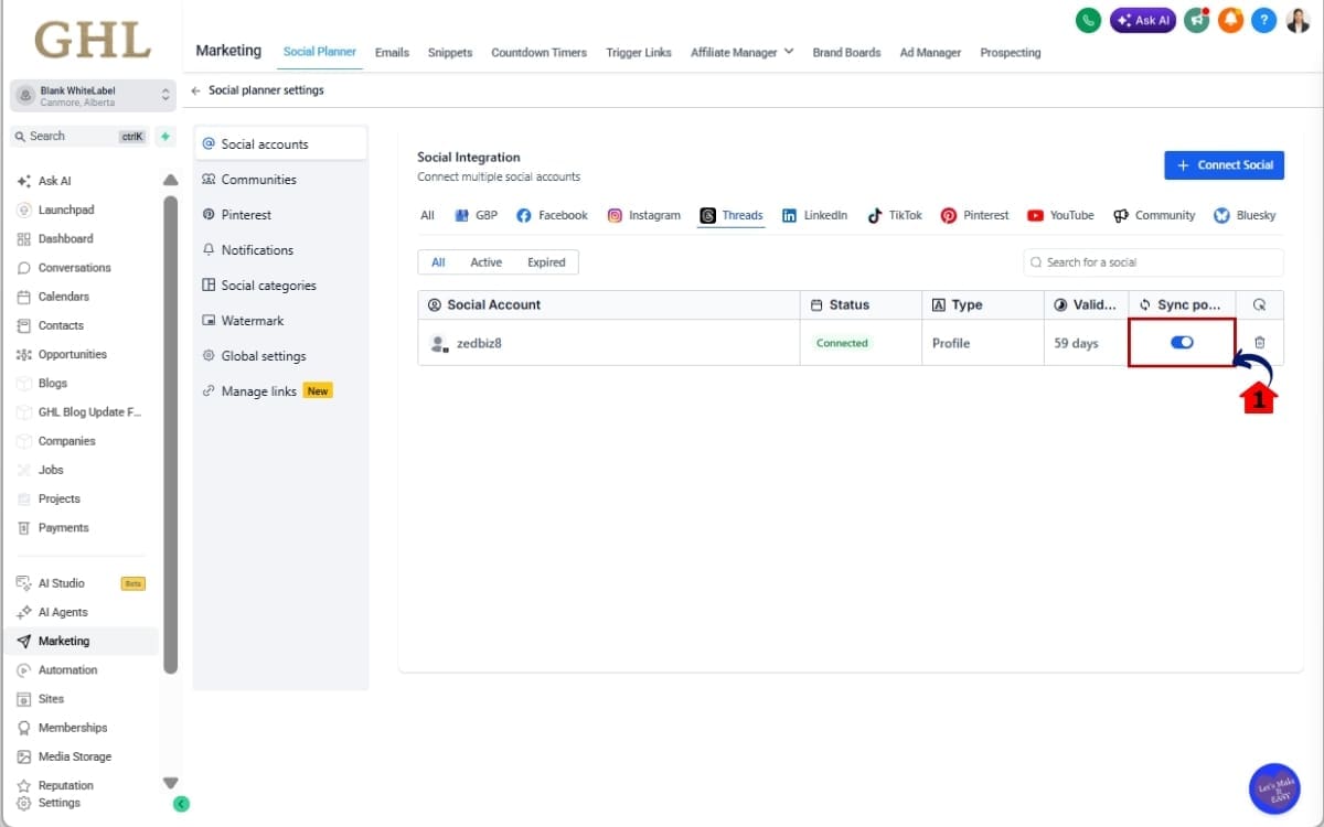 Threads Post Sync - Open Social Planner Settings