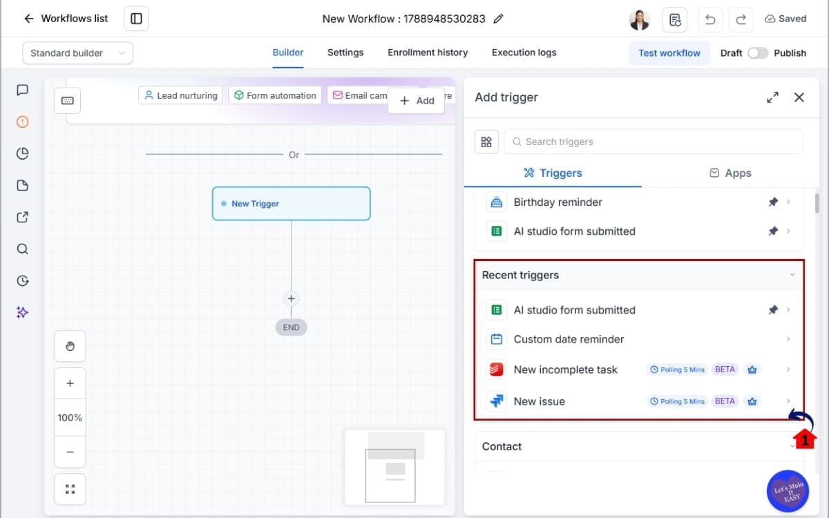 GHL Workflow Actions Sidebar
 - Review Your Available Shortcuts