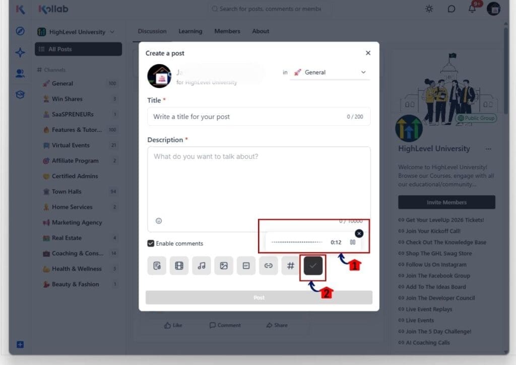 ghl community voice notes - record