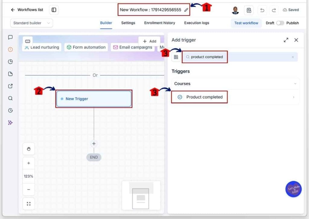 GoHighLevel Course Completion Certificate - Rename Your Workflow and Set the Product Completed Trigger