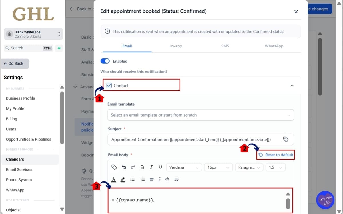 GoHighLevel Localized Notification Templates
 - Reset an Existing Calendar Template