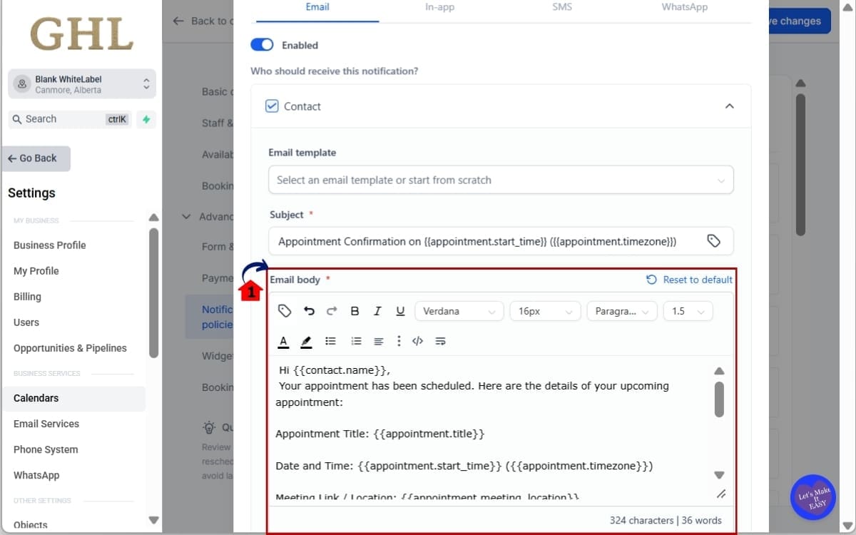 GHL Recurring Appointment Notifications
 - Check the Notification Template