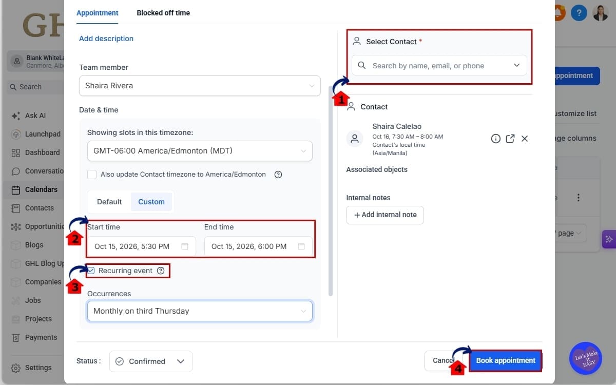 GoHighLevel Recurring Appointment Notifications
 - Create or Edit a Recurring Appointment